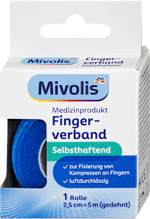 Selbsthaftender Fingerverband, 2,5 cm x 5 m (gedehnt), 1 Rolle Mivolis