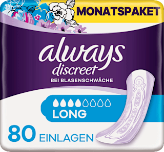discreet Einlagen bei Blasenschwäche Long Monatspack always
