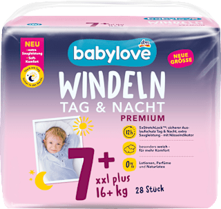 Windeln Premium Tag & Nacht Gr. 7+ xxl plus (16+kg) babylove