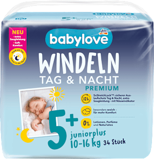 Windeln Premium Tag & Nacht Gr. 5+ juniorplus (10-16 kg) babylove