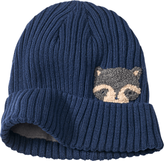 Strickmütze mit Waschbär-Motiv, blau, Gr. 54/55 ALANA