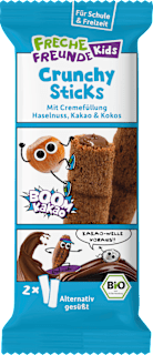 Kindersnack Crunchy Sticks mit Cremefüllung Haselnuss, Kakao & Kokos ab 4 Jahren Freche Freunde