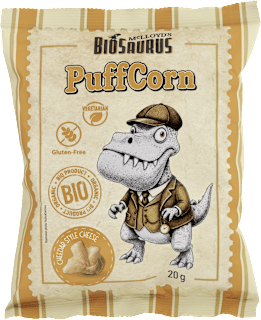 Bio Kukuričný snack s príchuťou syra na štýl cheddar PuffCorn - slaný BioSaurus