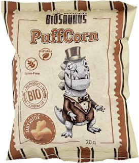Bio Kukuričný snack s príchuťou slaného masla PuffCorn - solený BioSaurus