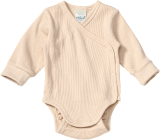 Wickelbody Langarm mit Mitwachsfunktion & Ripp-Struktur, beige, Gr. 74/80 ALANA