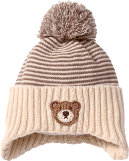 Strickmütze mit Bären-Applikation, beige, Gr. 44/45 PUSBLU