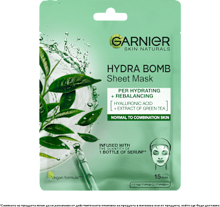 Шийт маска за лице със зелен чай и хиалуронова киселина Hydra Bomb GARNIER SKIN NATURALS