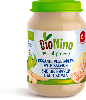 Био пюре нежни зеленчуци със сьомга, 6+м BioNino