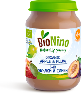 Био пюре с ябълки и сливи, 4+м BioNino