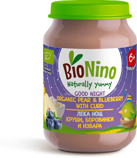 Био пюре Лека нощ с круши, боровинки и извара, 6+м BioNino