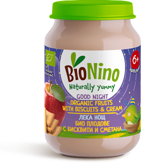 Био пюре Лека нощ плодове с бисквити и сметана, 6+м BioNino
