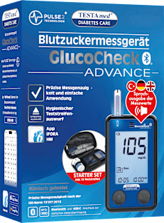 GlucoCheck ADVANCE Blutzuckermessgerät mit Sprachausgabe Testa med