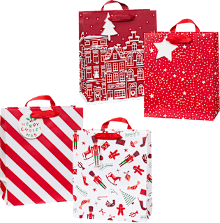 Geschenktasche Streifen, Sterne, Nussknacker & Häuser, midi hoch Profissimo