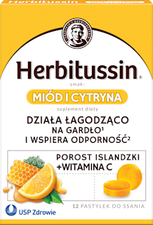 Pastylki do ssania na ból i suchość gardła Miod i Cytryna Herbitussin