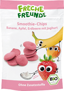 Kindersnack Smoothie-Chips Banane, Apfel, Erdbeere mit Joghurt Freche Freunde