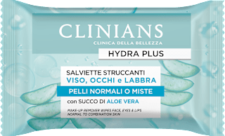 Salviette struccanti viso, occhi e labbra Hydra Plus CLINIANS