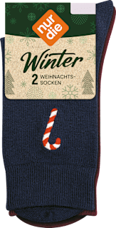 Socken XMAS mit weihnachtlicher Stickerei blau + rot, Gr. 39-42
nur die