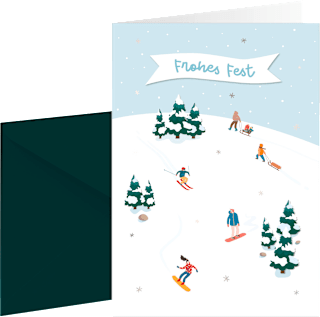 Grußkarte Weihnachten Wimmelbild Schneepiste CACTUS