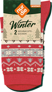 Socken XMAS mit Norweger-Muster rot + grün, onesize
 nur die