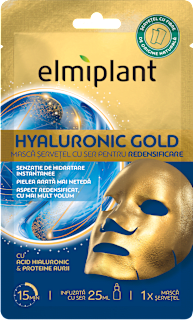 Mască șervețel pentru față cu acid hialuronic și proteine aurii Elmiplant