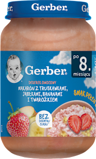 Makaron z truskawkami, jabłkami, bananami i twarożkiem po 8. miesiącu Gerber