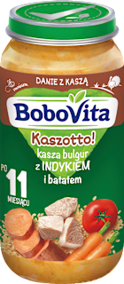 Kasza bulgur z indykiem i batatem Kaszotto, po 11. miesiącu Bobovita