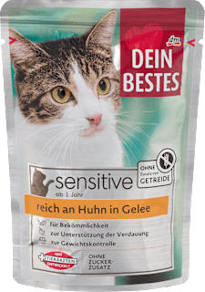 Nassfutter Katze sensitive 1+ reich an Huhn in Gelee Dein Bestes