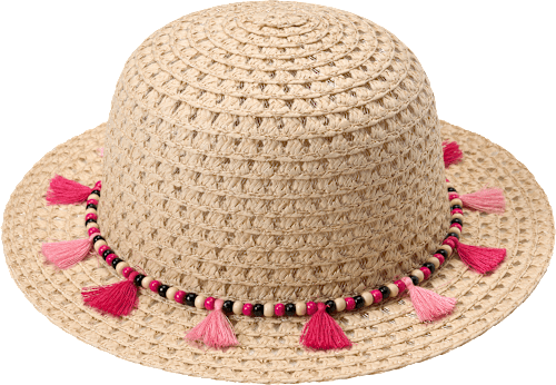 Strohhut mit pinkem Hutband, beige, Gr. 52/53 PUSBLU