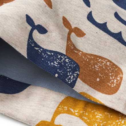 Mütze mit Wal-Muster, beige & blau, Gr. 50/51 ALANA