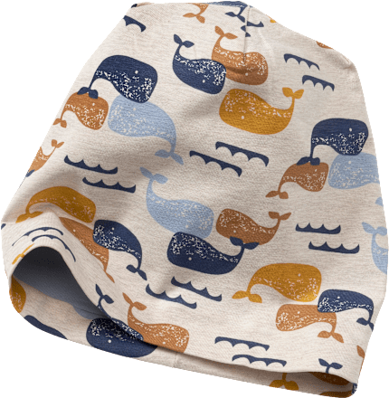 Mütze mit Wal-Muster, beige & blau, Gr. 50/51 ALANA
