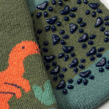 ABS Socken mit Dino-Motiv, grün & orange & gelb, Gr. 23/26 ALANA