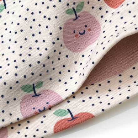 Mütze zum Wenden mit Apfel-Muster und Punkten, beige & rosa, Gr. 50/51 ALANA