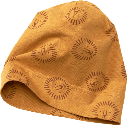Mütze mit Löwen-Muster, gelb, Gr. 54/55 ALANA