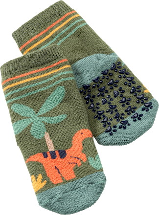 ABS Socken mit Dino-Motiv, grün & orange & gelb, Gr. 23/26 ALANA