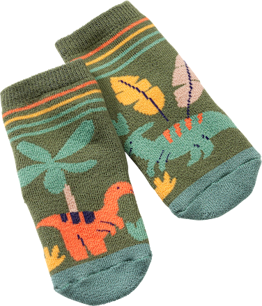 ABS Socken mit Dino-Motiv, grün & orange & gelb, Gr. 18/19 ALANA