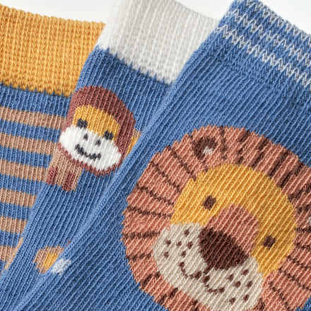 Socken mit Affen- & Löwen-Motiven, blau + gelb, Gr. 19/22 ALANA