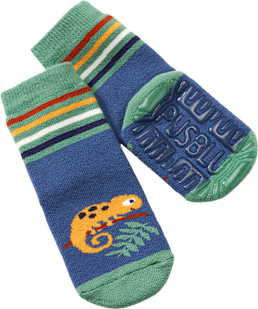 Stoppersocken mit Chamäleon-Motiv, grün & blau, Gr. 23/24 PUSBLU