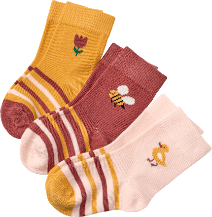 Socken mit Tier-Motiven, rosa + rot + gelb, Gr. 23/26 ALANA