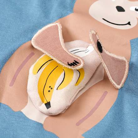 T-Shirt mit 3D-Affen-Applikation, blau, Gr. 104 ALANA