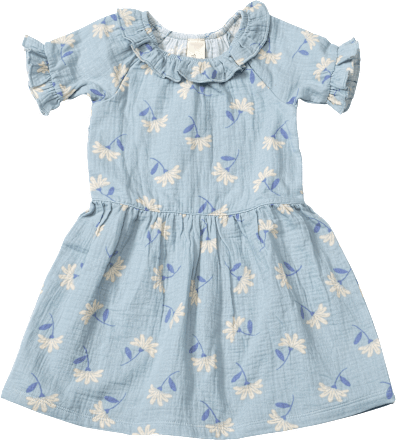 Kleid aus Musselin mit Blumen-Muster, blau, Gr. 128 ALANA