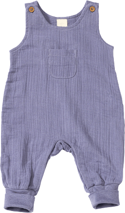 Strampler aus Musselin mit Mitwachs-Funktion, blau, Gr. 74 ALANA