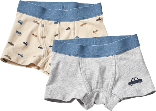 Boxerhorts mit Auto-Motiv, beige + grau, Gr. 134/140 ALANA