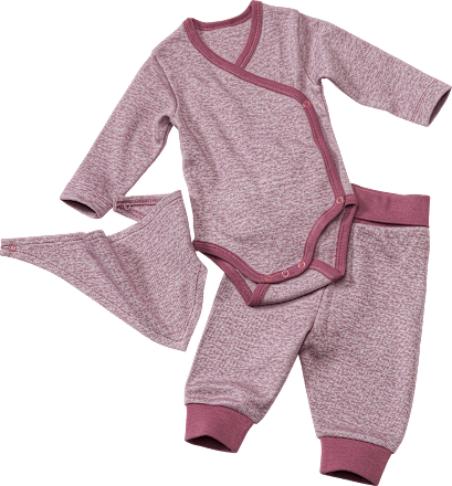 Set bestehend aus Wickelbody, Hose & Halstuch, beere, Gr. 50/56 ALANA