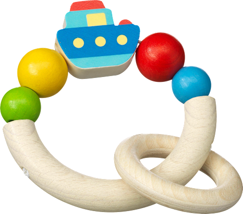 Greifling Schiff mit Ring, aus Holz, bunt, für Mädchen und Jungen fehn