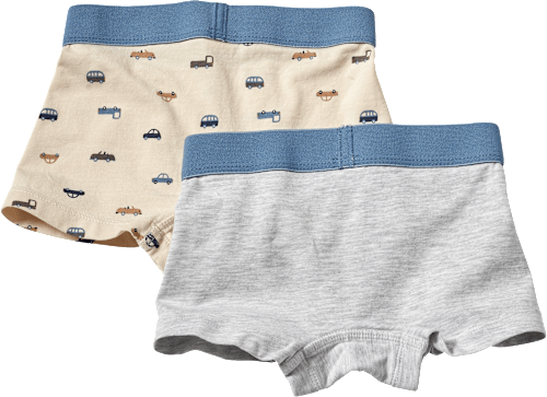 Boxerhorts mit Auto-Motiv, beige + grau, Gr. 134/140 ALANA