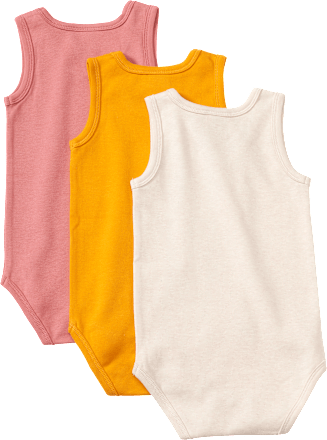 Bodys Ärmellos, rosa + gelb + beige, Gr. 74/80 ALANA