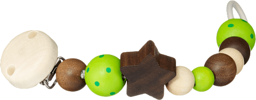 Schnullerkette Stern aus Holz, braun, grün, mit Silikonring, für Mädchen und Jungen fehn