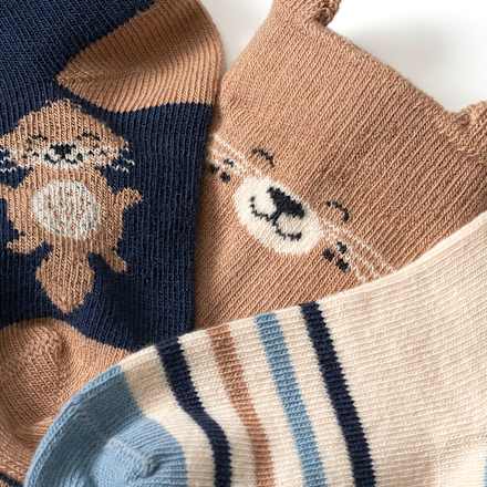 Socken mit Otter-Motiv + Ringeln, beige & blau, Gr. 27/29 ALANA