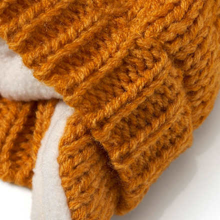 Mütze aus Strick mit Bommeln, gelb, Gr. 46/47 PUSBLU