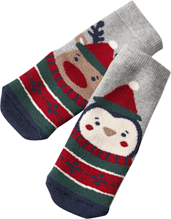 Stoppersocken mit weihnachtlichem Tier-Motiv, blau & rot, Gr. 21/22 PUSBLU